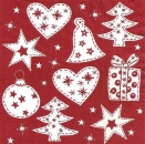 s9z11394 - Weihnachtsornamente rot/weiß - Servietten - Packung - 20 Stück.