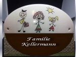 Keramiktürschild - 10 x 15 cm - Strichmännchen - Eltern - Mädchen