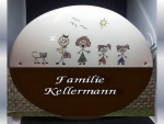 Keramiktürschild - Strichmännchen - Familie - Katze
