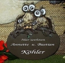 Töpfer-Türschild – Eulen-Duo mit 2 Kindern – groß – 18 x 19 cm – Reliefbild – tolle, aufwändige Handarbeit